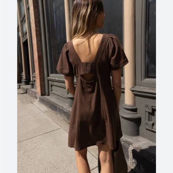 OAK + FORT Brown Square-Neck Mini Dress - Espresso Brown - Picture 2 of 8